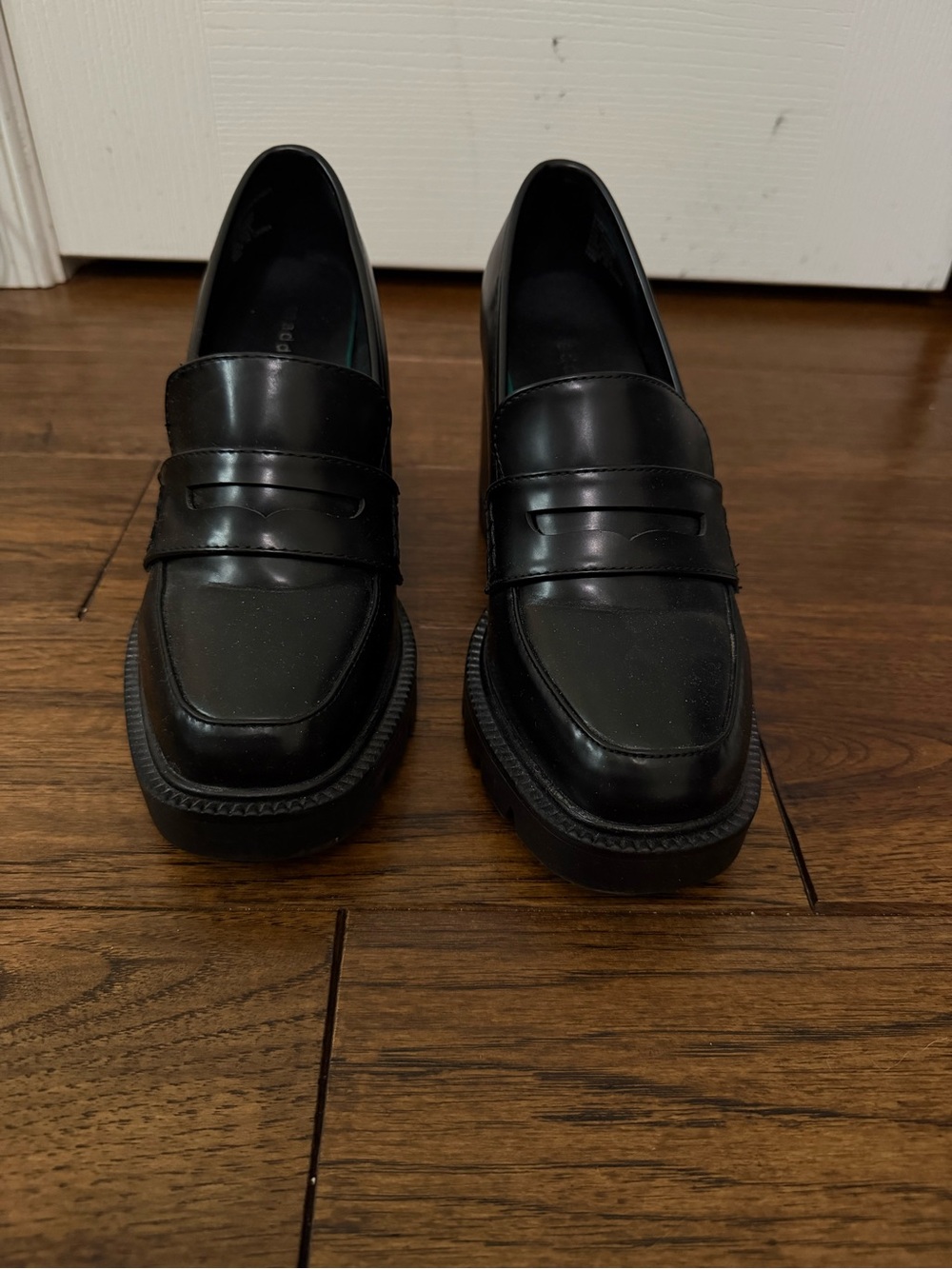 Madden Girl Black Leather Penny Loafers